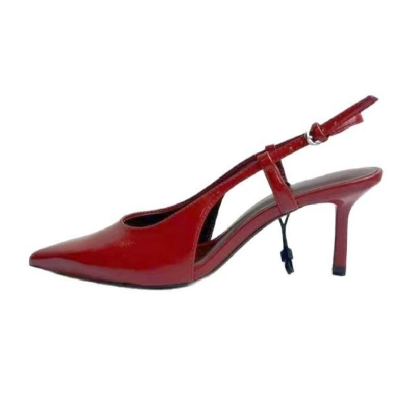 Summer High Heels Women Shoes Pointed Toe Elegant Red Patent Leather Slingbacks Trend Dress Party Stiletto  Sandals