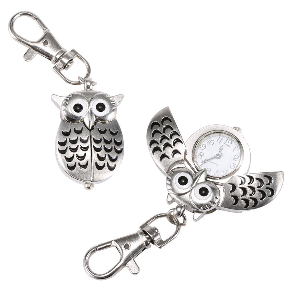 Vintage Numerals Quartz Pocket Watch Owl Shape Watch Sliver Case Necklace Pendant Keychain Clock Chain Mens Women Christmas Gift