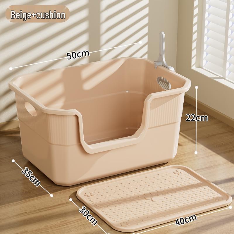 Anti-Splash Open-Top Cat Litter Box with Deodorant for Large Cats
