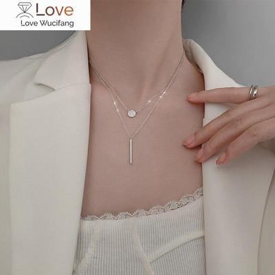 925 Sterling Silver Long Stick Pendant Necklace For Women Double Layer Geometric Necklace Wedding Jewelry S -N712
