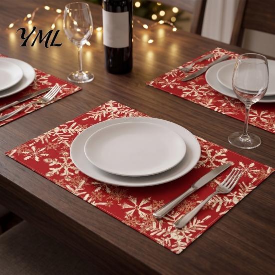 Holiday Party Supplies 4Pcs Christmas Linen Placemat Set, Cartoon Snowman Gingerbread Gnome Table Pattern Placemats Mat, Heat Resistant Place Mat for