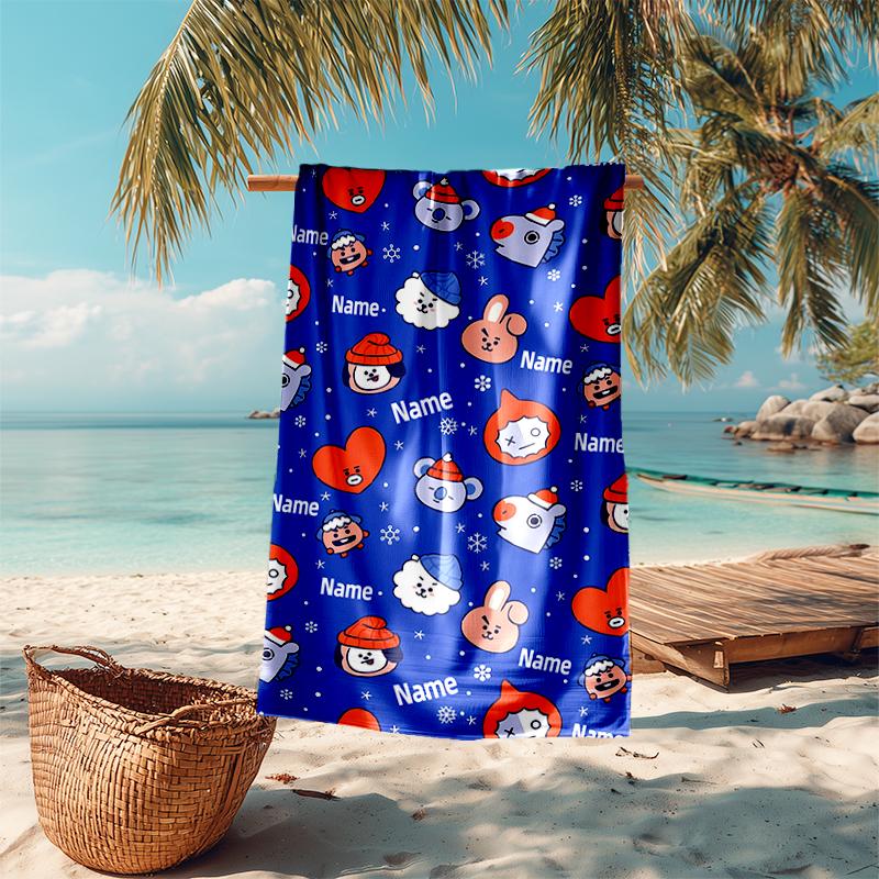 Personalized Customized Proof Beach Towel with BT21 Logo Pattern - Soft, Absorbent, Quick-drying, Perfect Swimming, Camping&bathing