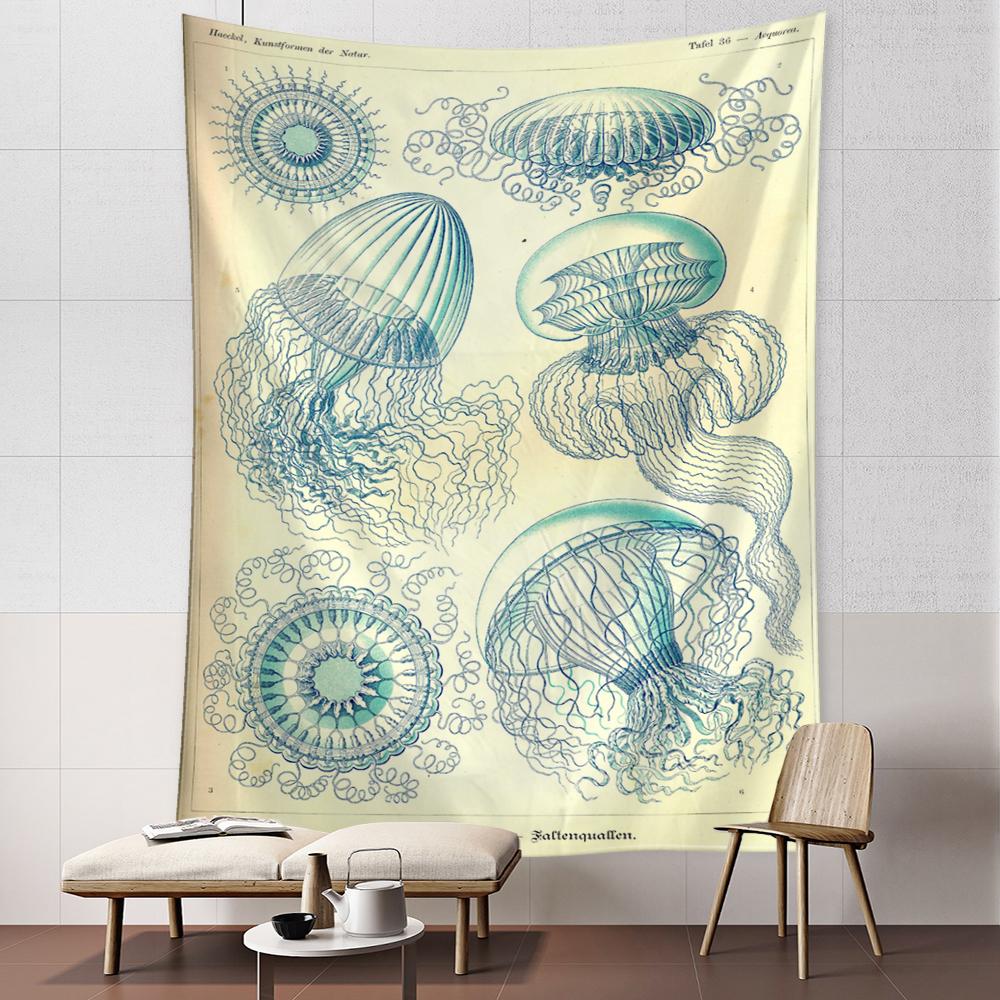 Octopus Jellyfish Classification Map Tapestry Wall Hanging Art Bohemian Style Psychedelic Dormitory Simple Home Decor