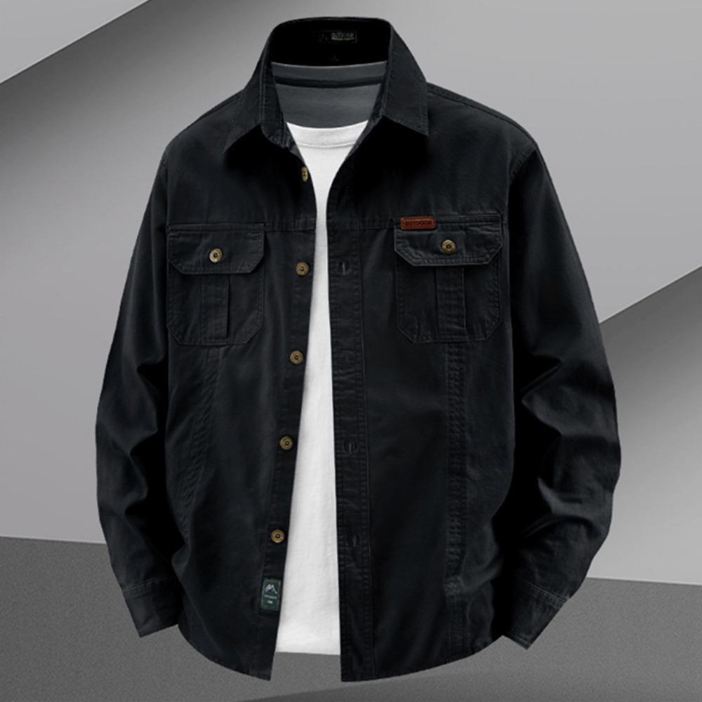 Vintage Men's 100% Cotton Shirt Safari Style Multi-pocket Lapel Top Spring Autumn Long Sleeve Youth Loose Shirts Plus Size M-6XL