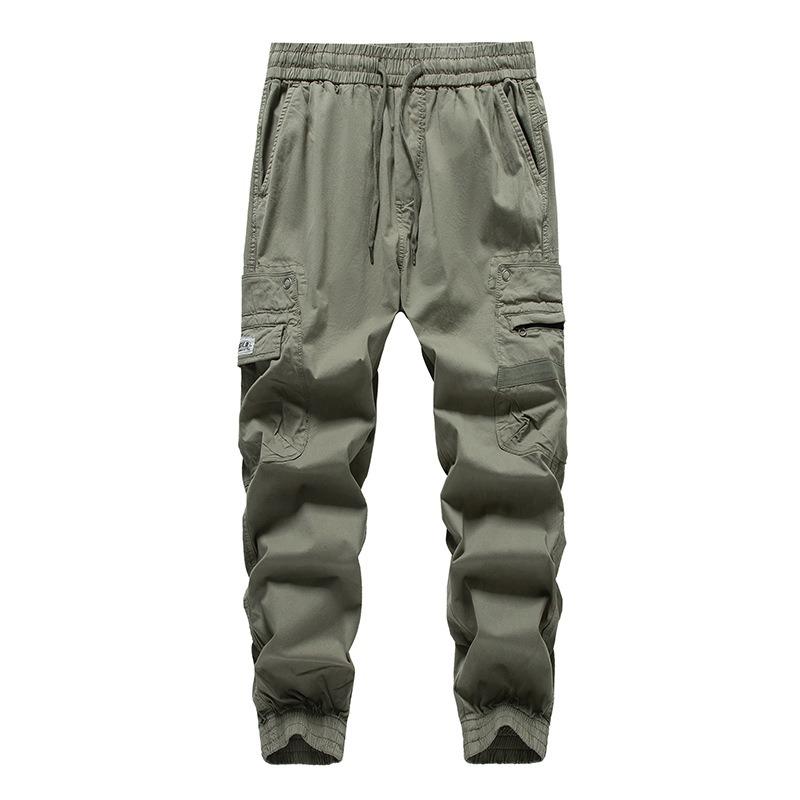 Trendy Brand Retro Casual Overalls Men's Autumn and Winter Elastic Versatile Multi-pocket Tied Feet Harlan Pants Men's Solid Color Washed Pants