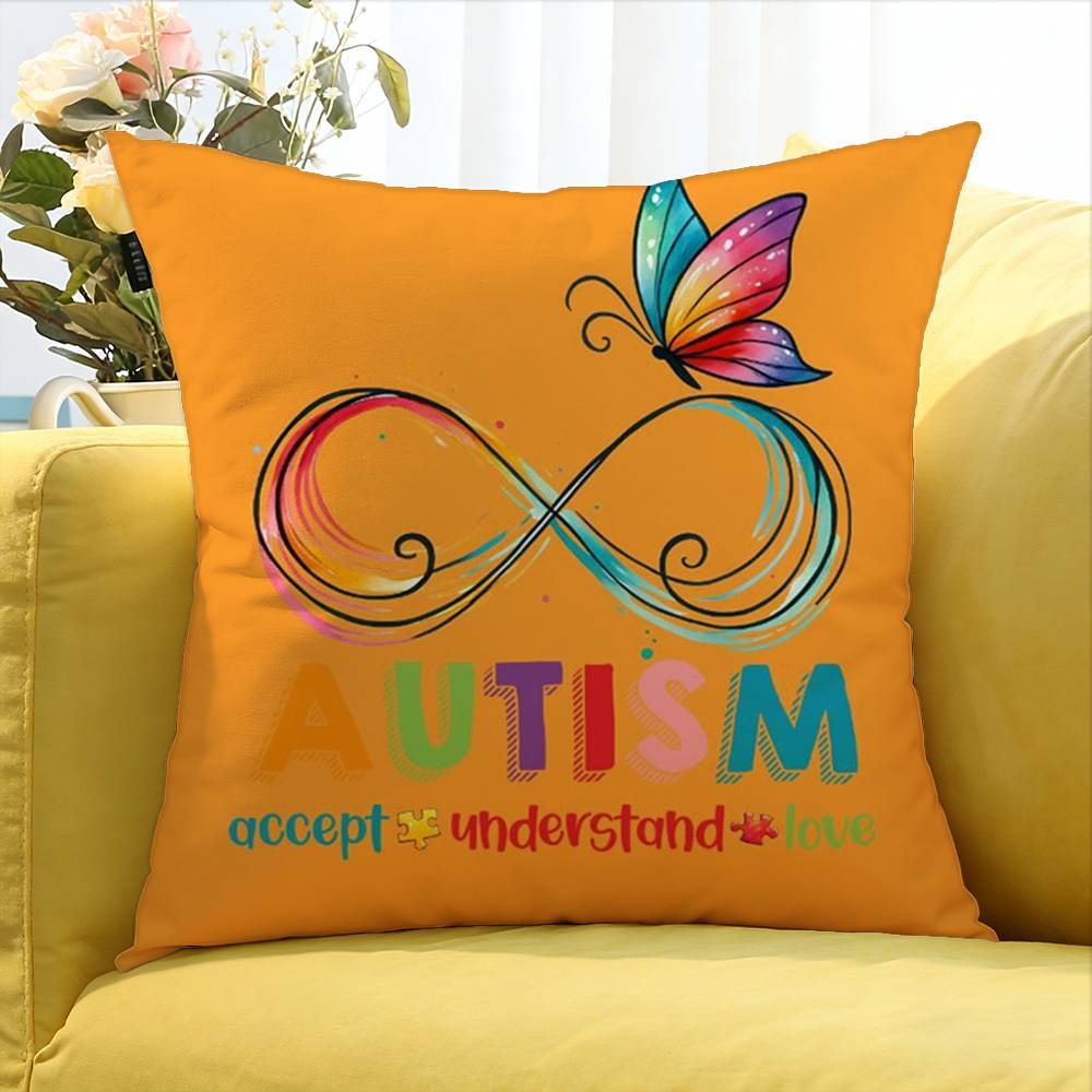 For Accept Support Love Autism Pride Symbol Rainbow World Various Sizes Square Pillow Case For Car Home Bedchamber Decor 30cmx30cm