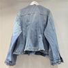 Rhinestone Ruffled V-Neck Denim Jacket - French Korean Style 2026 Spring Collection