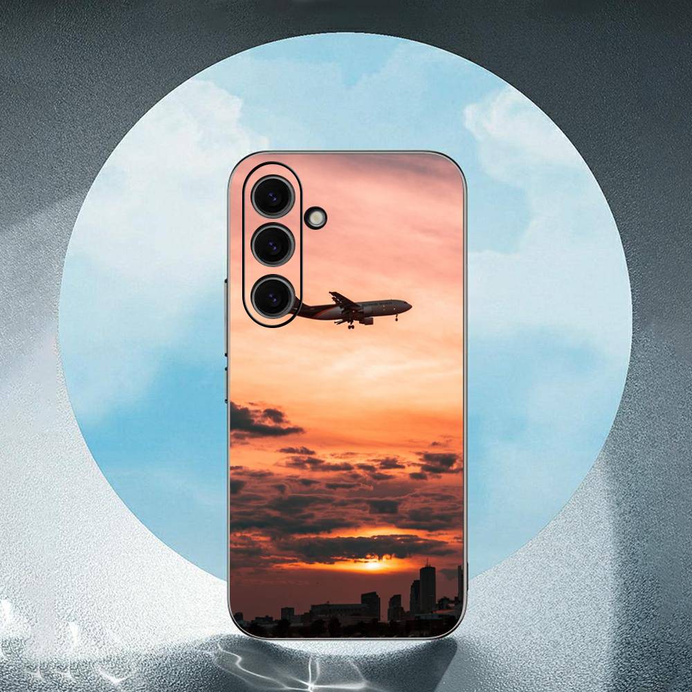 Airplane Travel Sky Luxury Black Phone Case For Samsung Galaxy S23 S24 S25 Ultra S22 Plus S21