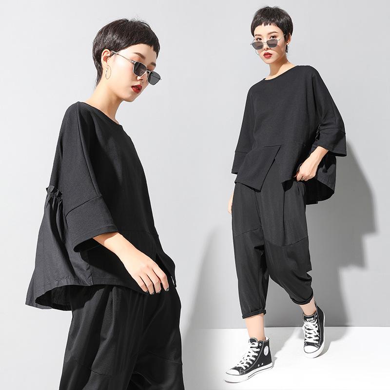 Women's Dark Ins European & American Patchwork Babydoll T-Shirt - Short Sleeve, Loose Fit, Trendy Casual Summer Top