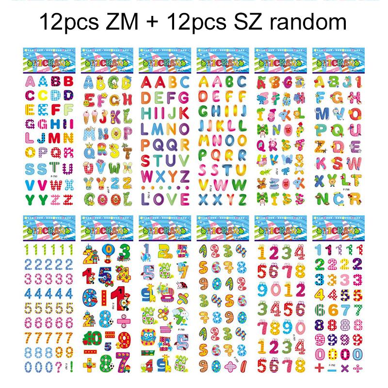 6/12pcs 3D Bubble Stickers Cartoon Numbers and Letters Various Styles Reusable Children Sticker Toys Birthday Gift for Boys TMZ
