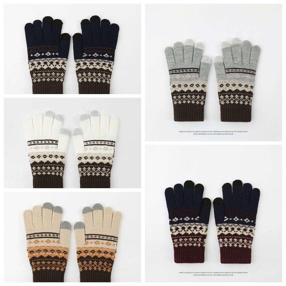 Thick Ethnic Style Gloves Driving Gloves Jacquard Gloves Warm Men Wool Mittens Student