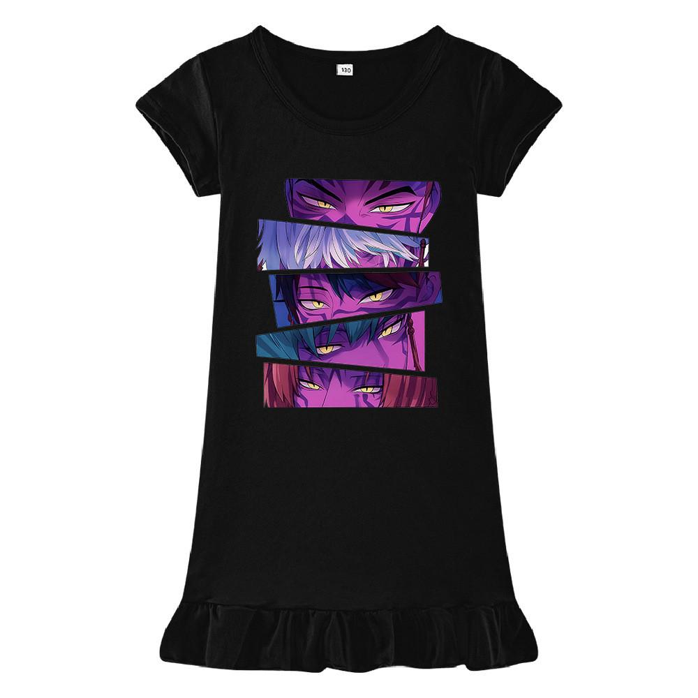 M1215 Kids Girls Sajaboys Kpop Rumi Zoey Mira Print Short Sleeves Ruffle Dress