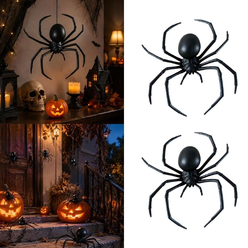 Plastic Halloween Spiders Set, 8 Hanging Figures for Ceiling Styling, Entry Corners, Classroom Themes, Photo Zones and Room Displays