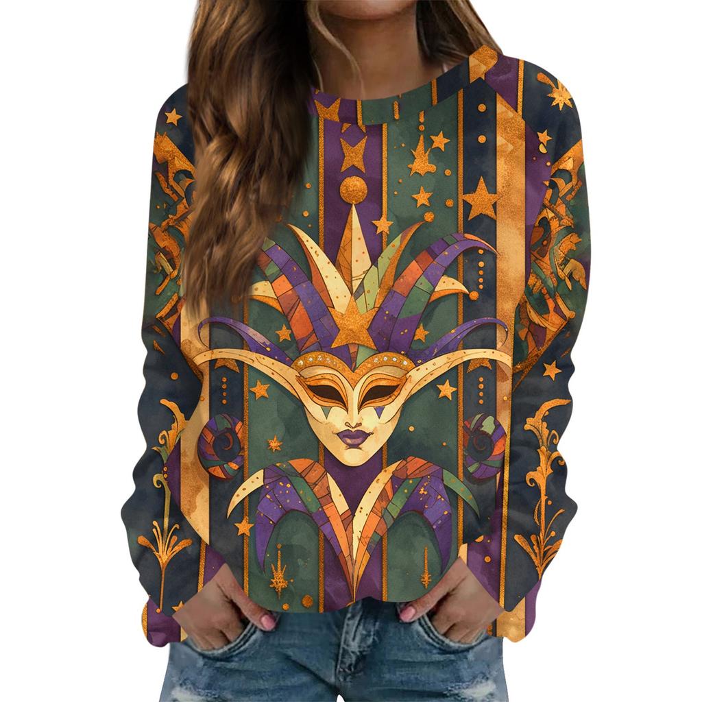 Rundhals Langarm Sweatshirts für Damen Druck Grafik Top Lässig Basic Oberteile Pullover