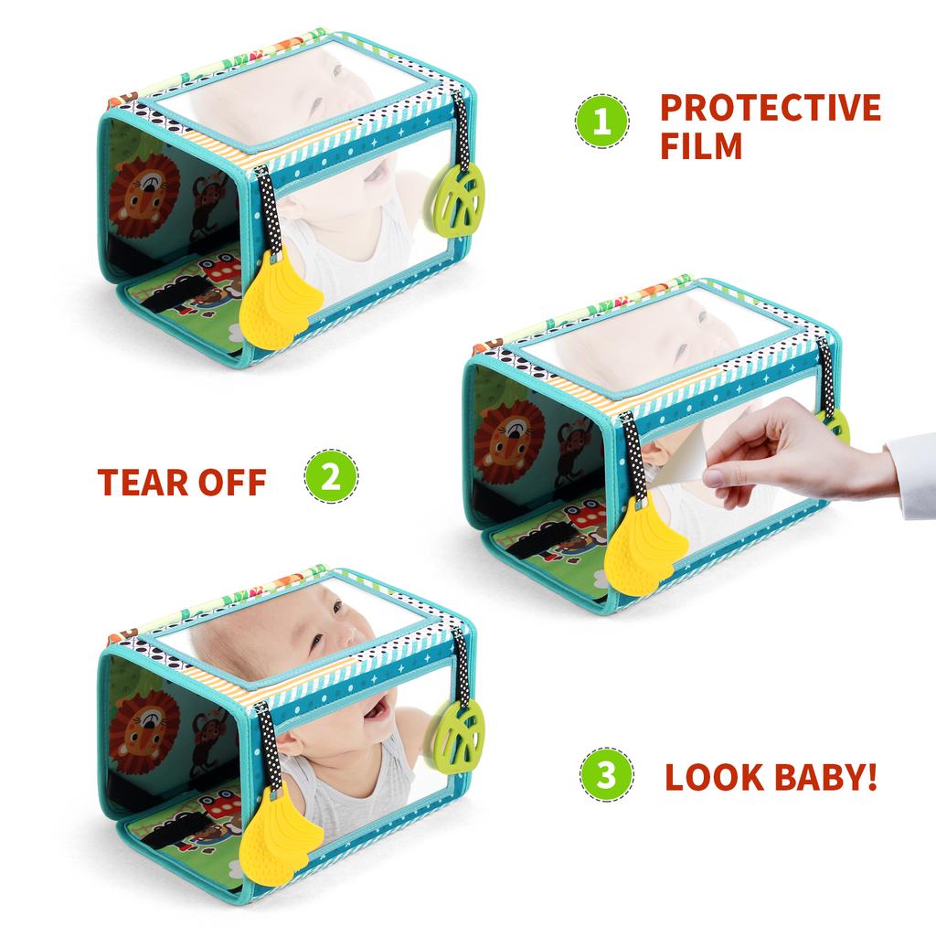 Baby Cloth Book with Distorting Mirror Soft Cartoon Parent-child Interactive Sensory Books Educational Montessori Toys for Baby