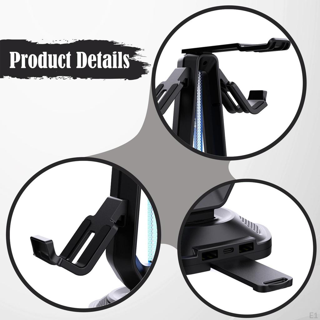 RGB Headset Stand,Controller Holder with 9 Light Modes Headphone Display Detachable Hook for DJ