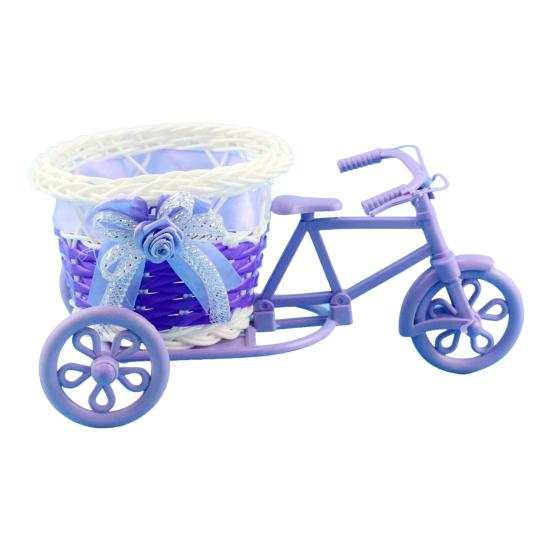 Tricycle Flower Basket Imitation Rattan Woven Decorative Candy Serving Basket Tricycle Planter Flower Holder for Floral Arrangement Party