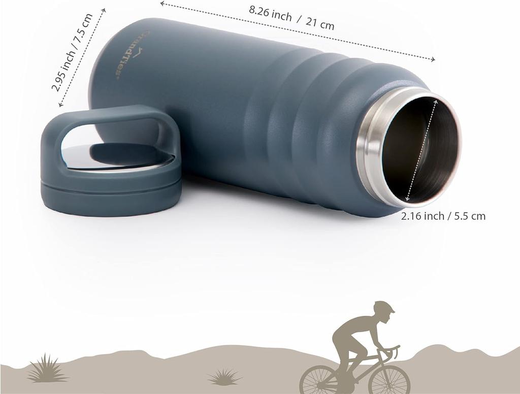 GRANDTIES Premium Vacuum Insulated Water Bottle Mug Bottle Stainless Steel Wide Mouth Bottle 709ml Comes with 2 types of lids Easy to clean large