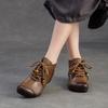 Johnature Retro Round Toe Genuine Leather Ankle Boots Versatile Soft Soled Comfortable Women's Shoes
