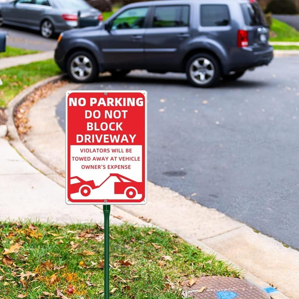 2 Pack Metal No Parking Sign, 10" x 14" Do Not Block Driveway Sign Will Be Towed Away, Made of 40 mil Rust Free Aluminum, Reflective & UV Protected