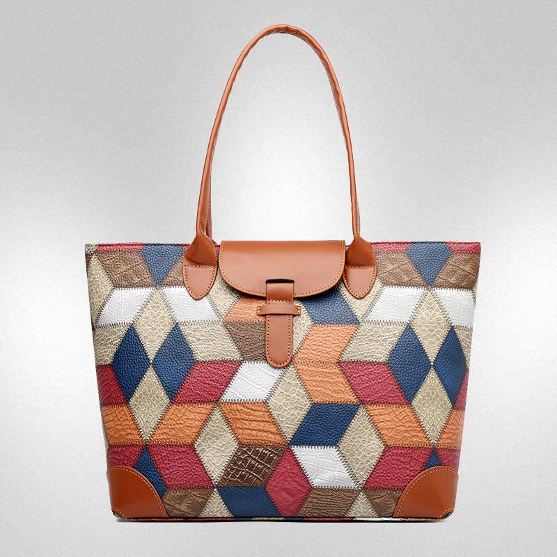 Strukturiertes weiches Leder große Tasche Damen neue trendige Mode große Kapazität farblich passende Handtasche Pendler Schultertasche