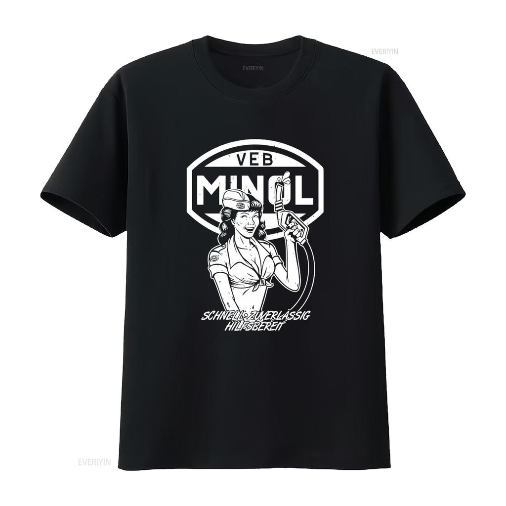 VEB MINOL Retro Pin Up Girl T-Shirt Vintage Tankstellen Design Größen S 5XL Ostalgie Stil vintage Gewaschen Dehnbar Bequem