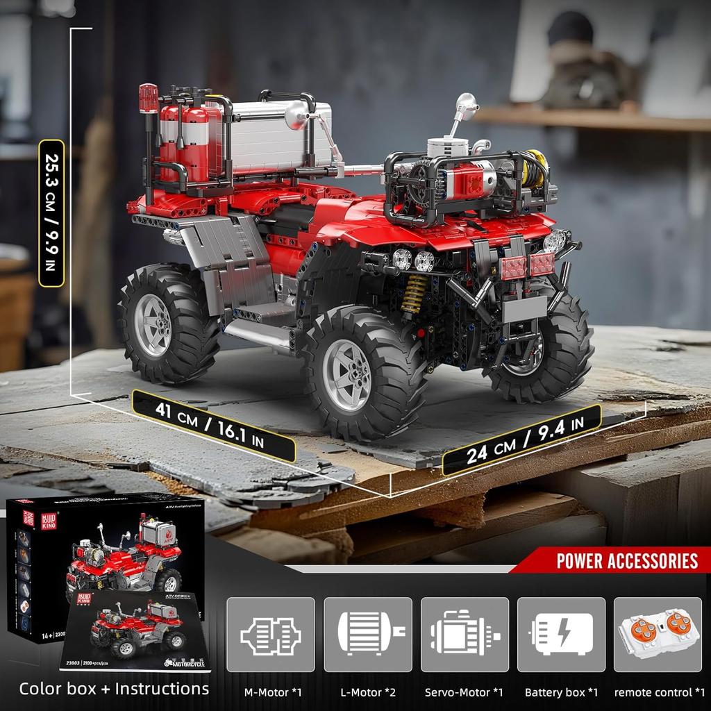 Mould King 23003 Feuerrettungs-Motorrad Bausteine, 2100 Teile, 4-Motor Elektro-Motorradmodell, ab 8 Jahren, Geschenk für Kinder und Erwachsene
