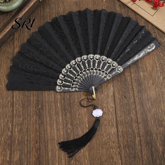 Tragbarer Faltfächer Liebesherz-Druck mit Quaste Chinesischer Stil Hohlrippen Hand Damen Tanzaufführung Requisiten Partygeschenke Reise Handheld