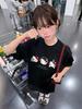 Trendy Plus-Size 2026 Black Cartoon Loose-Fit Short-Sleeve T-Shirt for Women