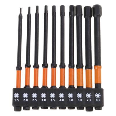 10 Stück Impacts Sechskant-Schraubenschlüssel Bohrerbit-Set 1/4" Sechskantschaft Stahl Sechskant-Bit-Set Spitze mit Magnetismus Schraubendreherbit