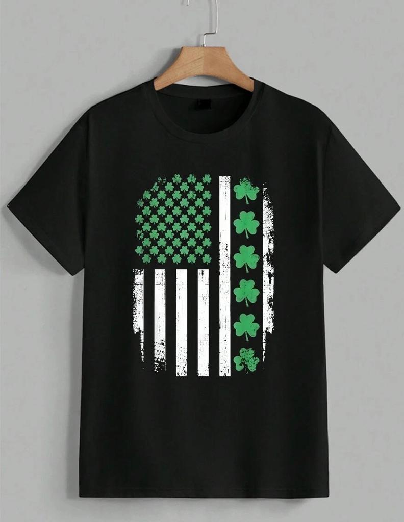 St Patricks Day Irish American Flag Shamrock Distressed Retro T-Shirt Unisex
