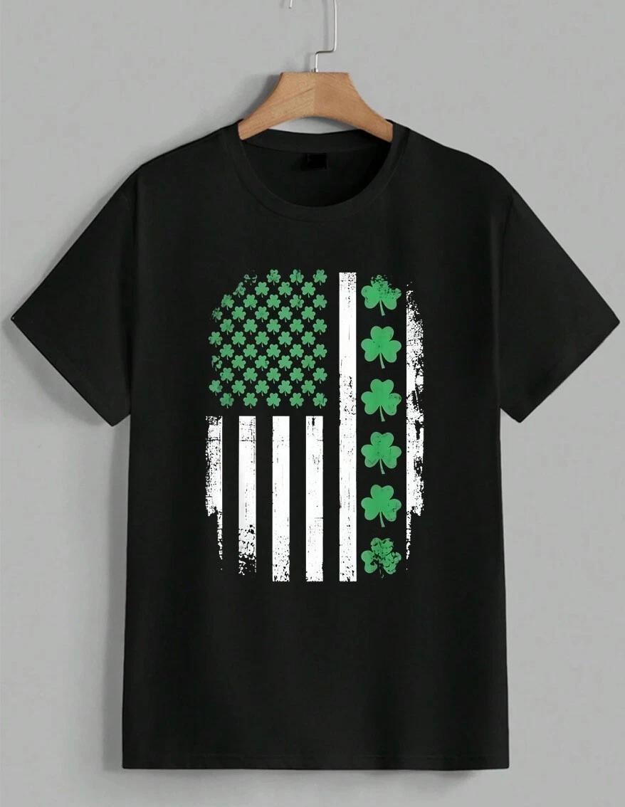 St Patricks Day Irish American Flag Shamrock Distressed Retro T-Shirt Unisex XXXXL