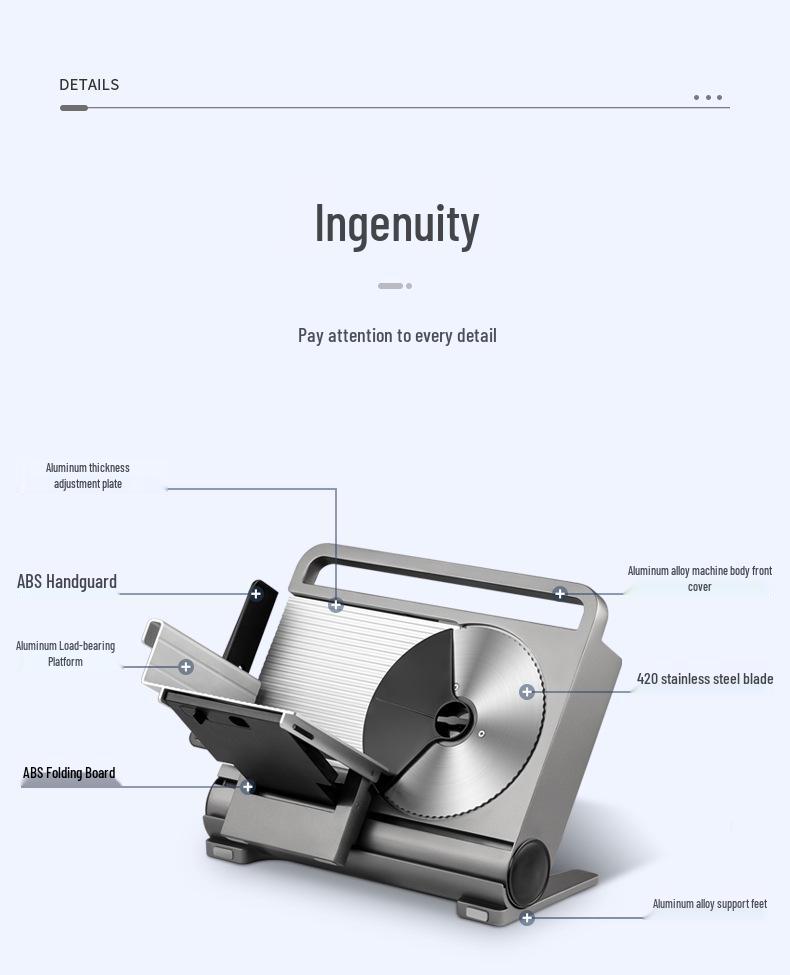 High-End US & European Standard Folding Electric Meat Slicer: Patent Design, Die-Cast Aluminum, Integrated Household Machine.