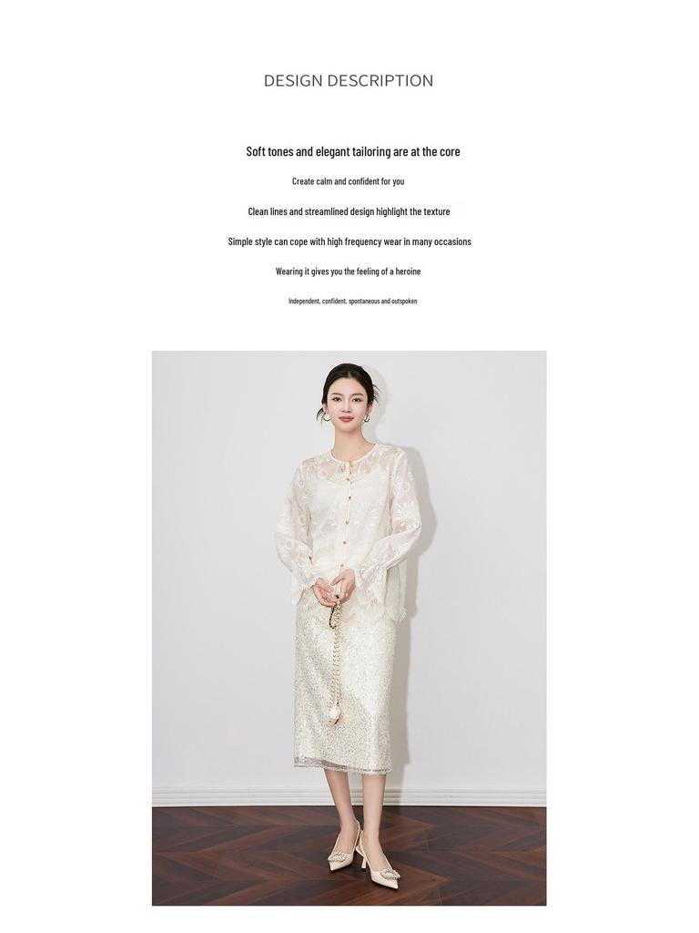 Frühlingsneues Stickerei-Jacquard-Trompetenärmelkleid - Chinesischer Stil mit französischer Eleganz
