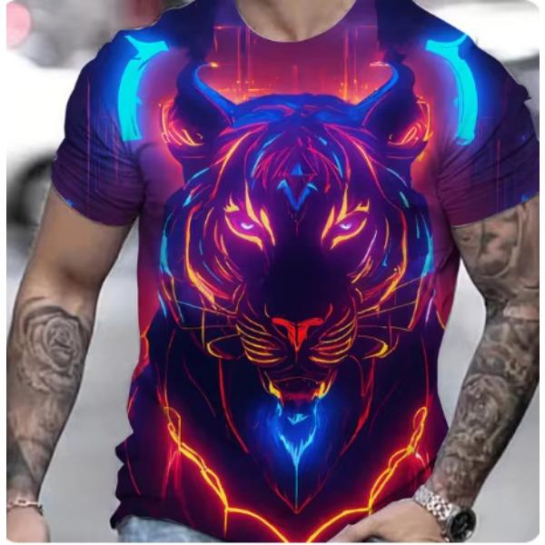 Summer Casual Men's Clothing Oversized Loose Lion Pattern Printed Short Sleeved Round Neck Fitness T-shirts