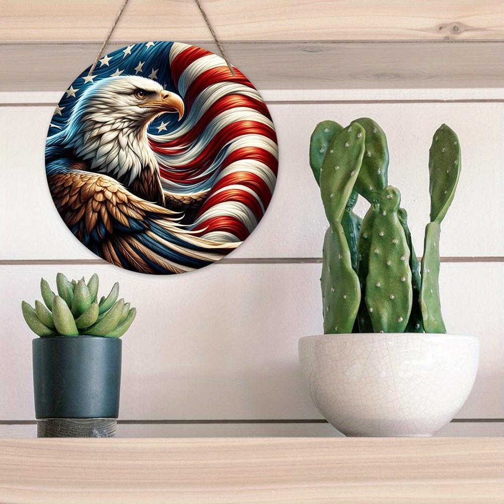 2D Flat 20cm Independence Day Atmosphere Wooden Wall Hanging Decor - Eagle Universal Holiday Wooden Pendant, Home Decoration, Welcome Sign Party