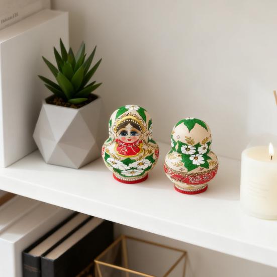 Yousheng 10Pcs/Set Vintage Russian Nesting Doll Handmade Wooden Matryoshka Doll 10 Layers Girl Stacking Toy Home Office Desktop Decoration Ornament