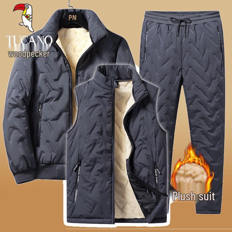 Woodpecker Men's Plus Size Lambswool Sports Jacket - Fleece Lined, Thick, and Windproof for Winter Warmth