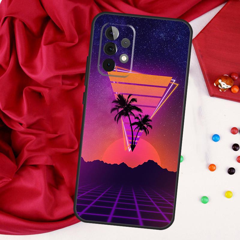 80s Retrowave Neon Palms Tree For Samsung Galaxy A56 A36 A26 A16 A05 A06 A22 A32 A52 A54 A34 A14 A55 A15 A53 A33 A35 Case