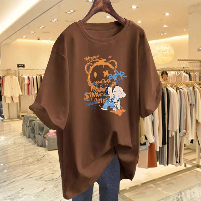 Pure cotton spring and summer new fashion printing cartoon bear pattern loose t-shirt women's summer
