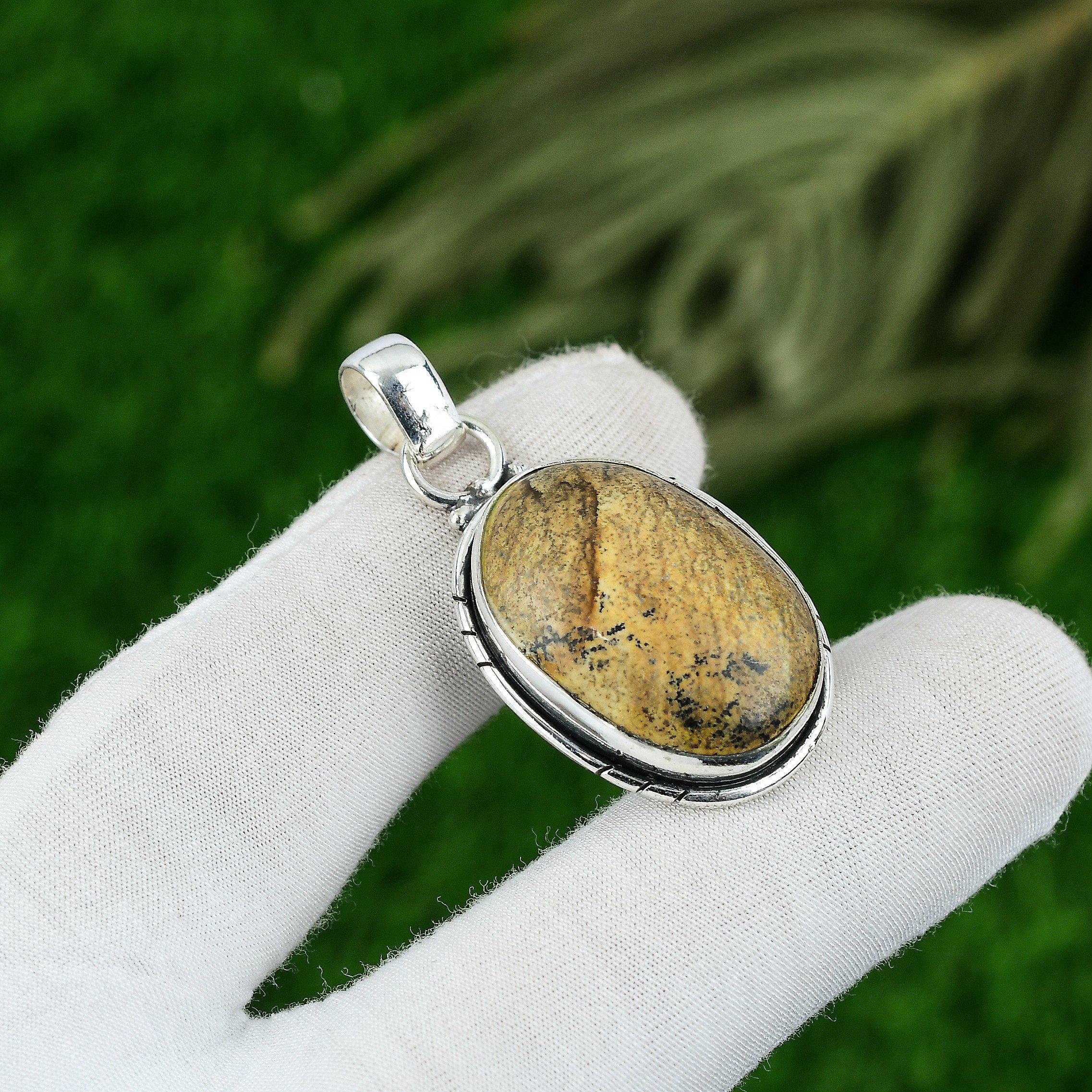 

Sterling Silver Picture Jasper Gemstone Birthday Daughter Anniversary Pendant