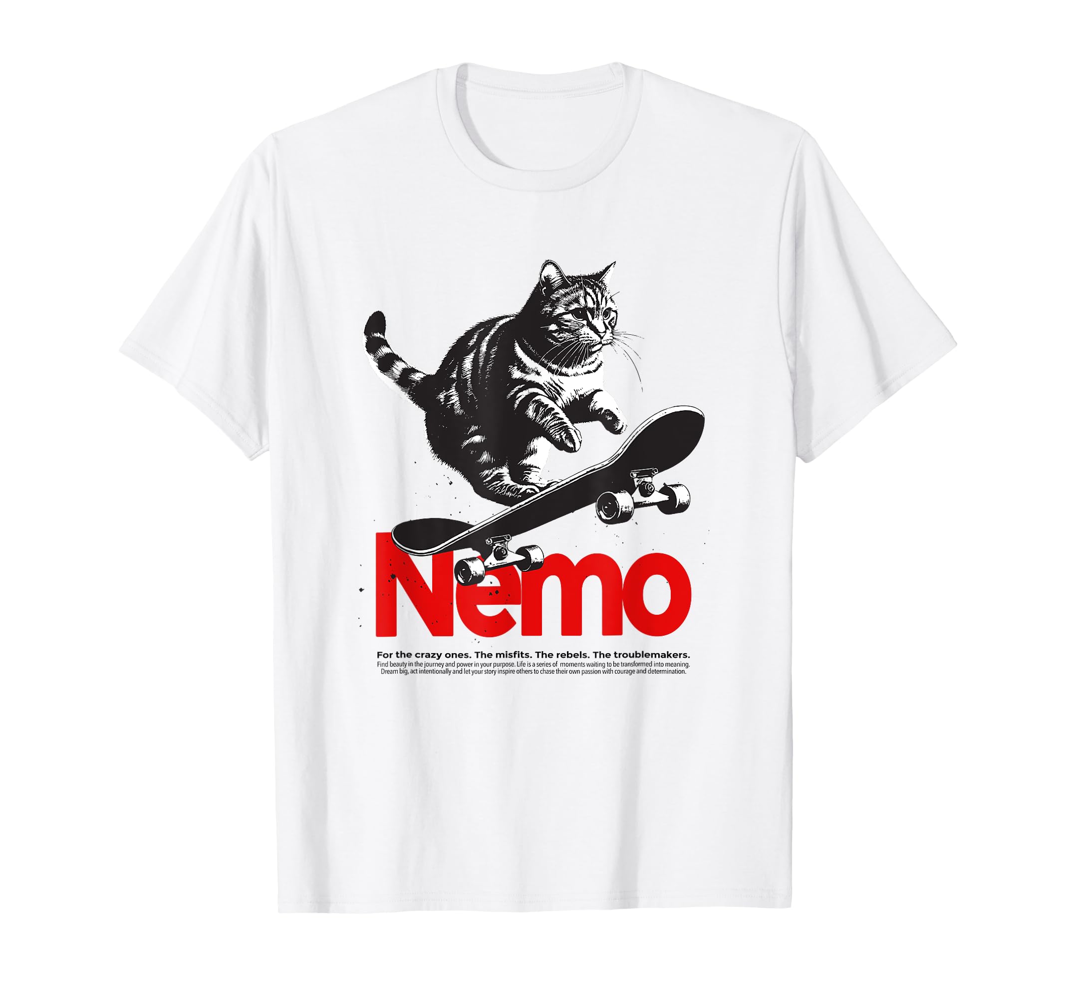 

NEMO - Cute Boy Name with Cool Cat & Skateboard T-Shirt
