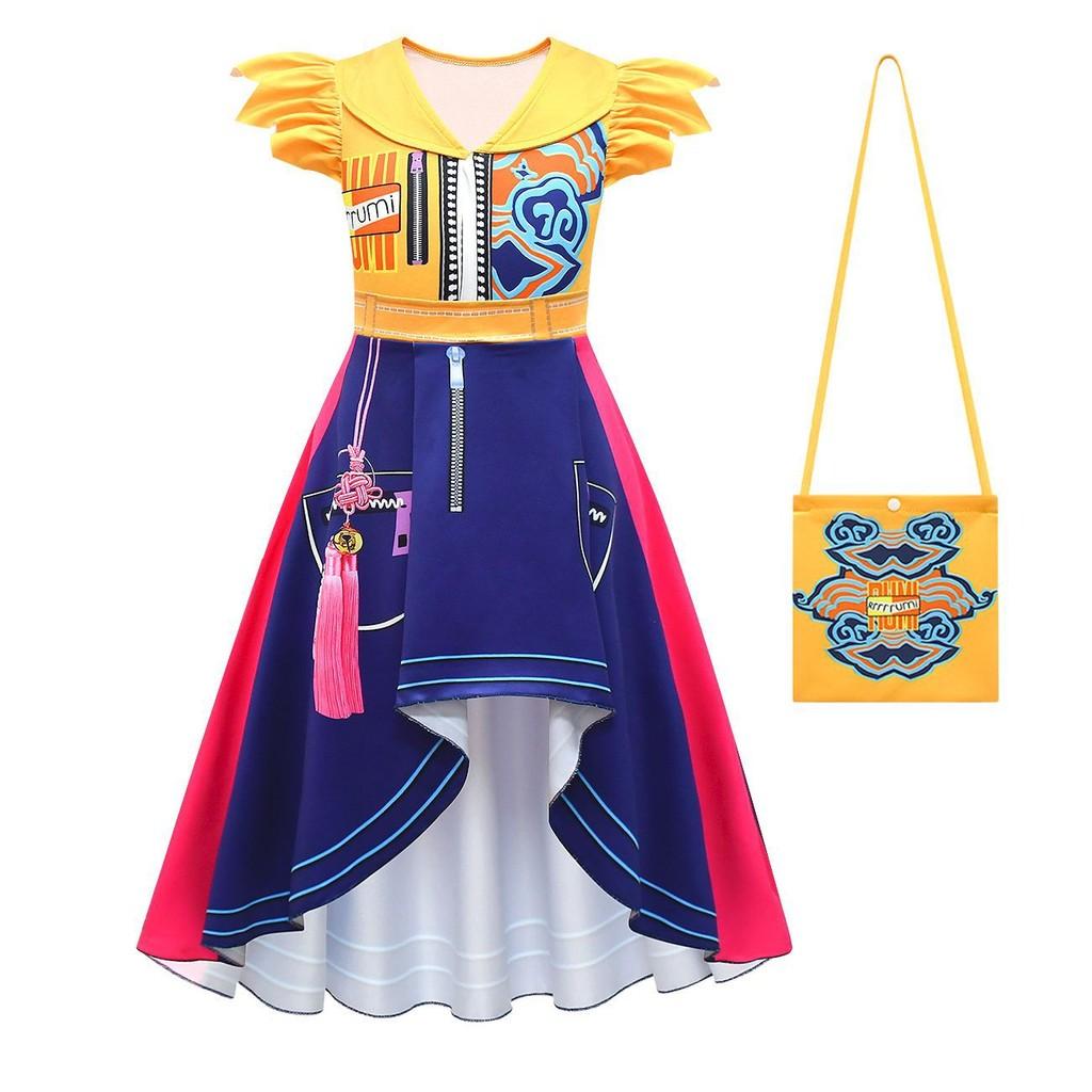 

Детские Девочки Аниме Мультфильм ПОП Певица Суперзвезда Руми Мира Зои С Принтом Плиссированное Платье с Рюшами Набор Сумка Костюмы для Хэллоуина Косплей 150Cm