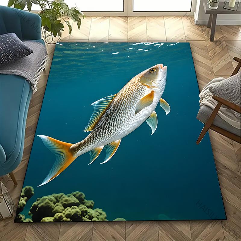 3D Deep Sea Fish Theme Carpet New Release! Rug for Living Rooms Bedrooms, Office Areas, Durable Machines Washable all season Mat