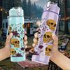 1PC Skull Dot Seamless Pattern Print 750ml Color Plastic Sports Water Bottle Leakproof Flip Straw Lid Suitable for Sports Office Home Use