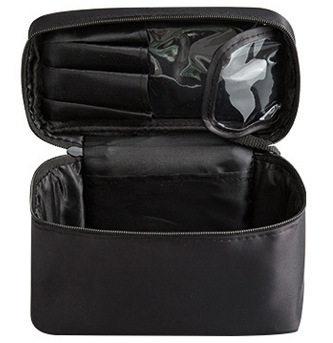 Portable Stand-up Travel Handheld Makeup Bag, Desktop Cosmetic Organizer for Brushes, Lipsticks & Eyebrow Pencils All Black