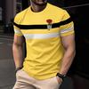 Simple Geometric Contrasting Stripes 3D Printing, Men's High Street Summer Loose Breathable Short-sleeved Crew Neck T-shirt