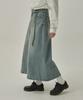 MAGOODGAN Lon As 7996 Belted Fadewash Light Indigo Denim Long Skirt