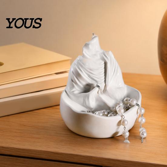 Console Table Organizer Resin Woman Statue Jewelry Holder Bowl, Small Trinket Tray, Decorative Bedside Ring Dish for Rings, Earrings, Necklace,