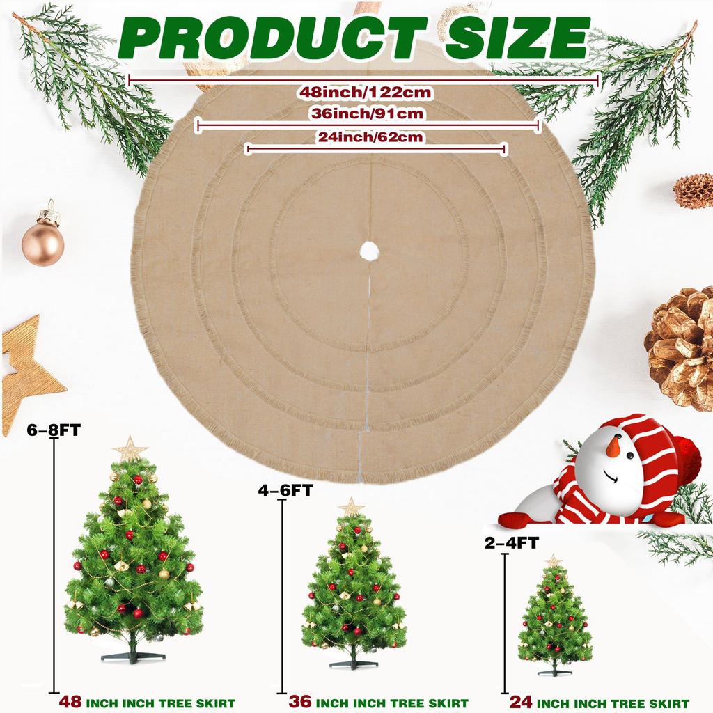 Natural Burlap Christmas Tree Skirt Eco Friendly Durable Decoration For 24 36 48 Inch Trees With Adjustable Straps
